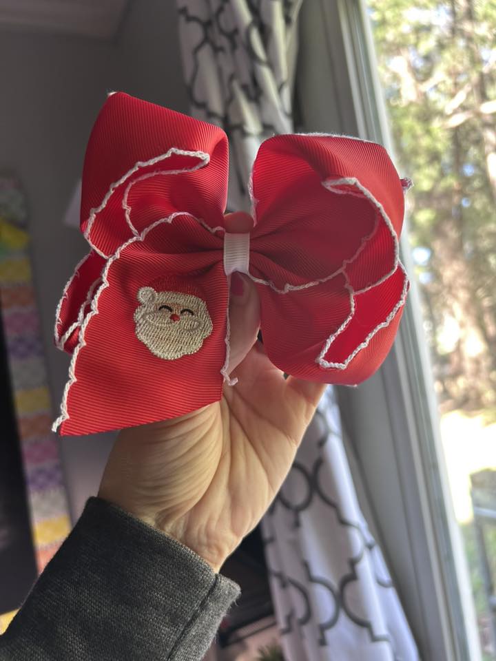 Embroidered Santa Bow