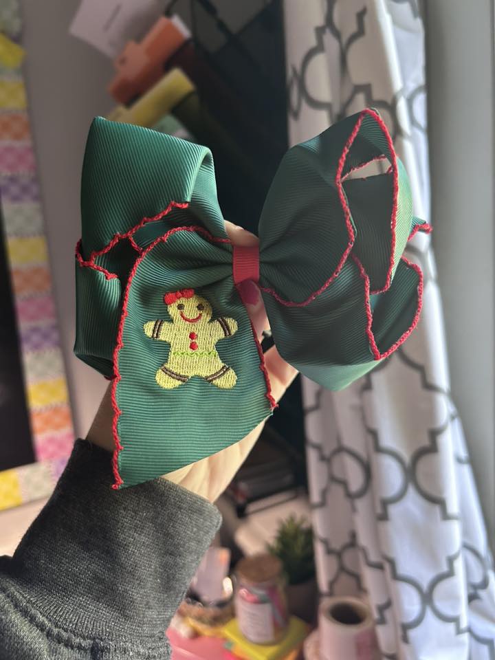 Embroidered Gingerbread Bow