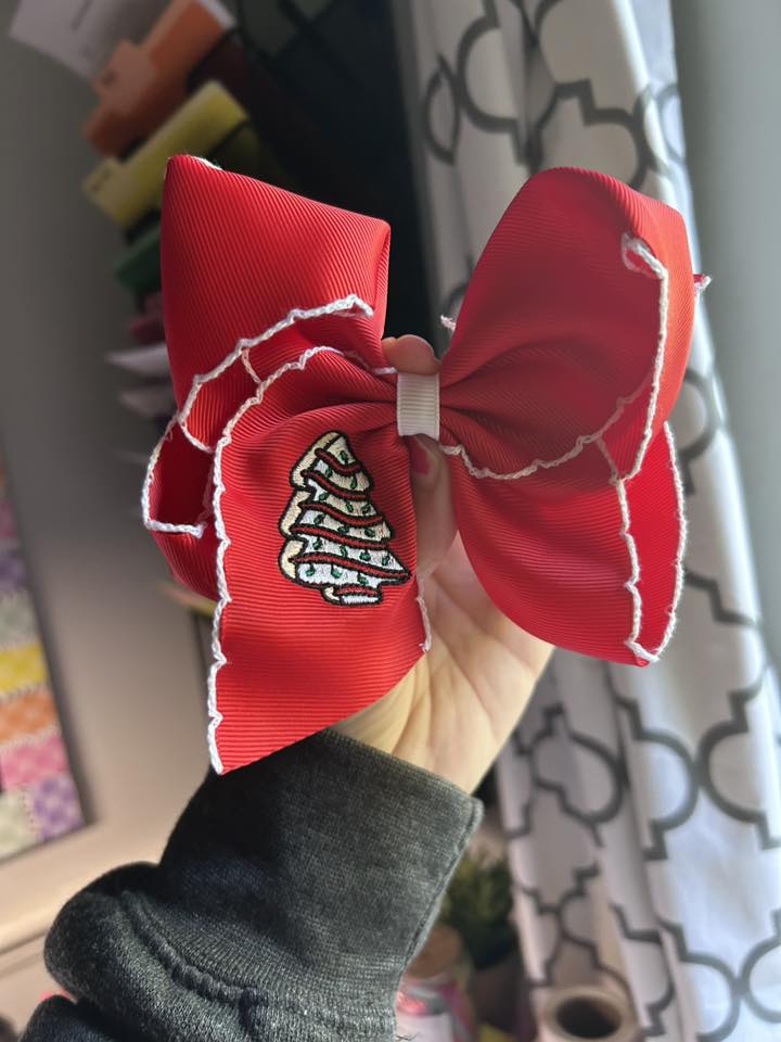 Christmas Tree Cake Embroidered Bow