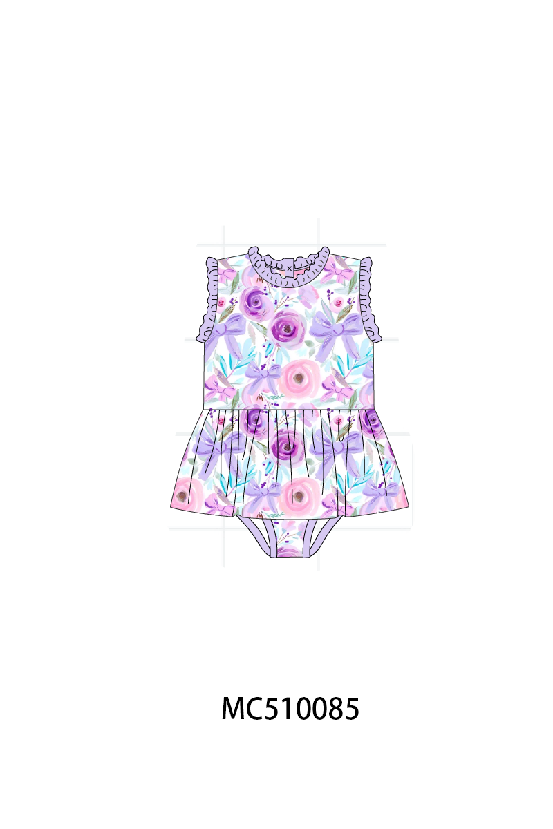 PO69 Purple floral print ruffle collection
