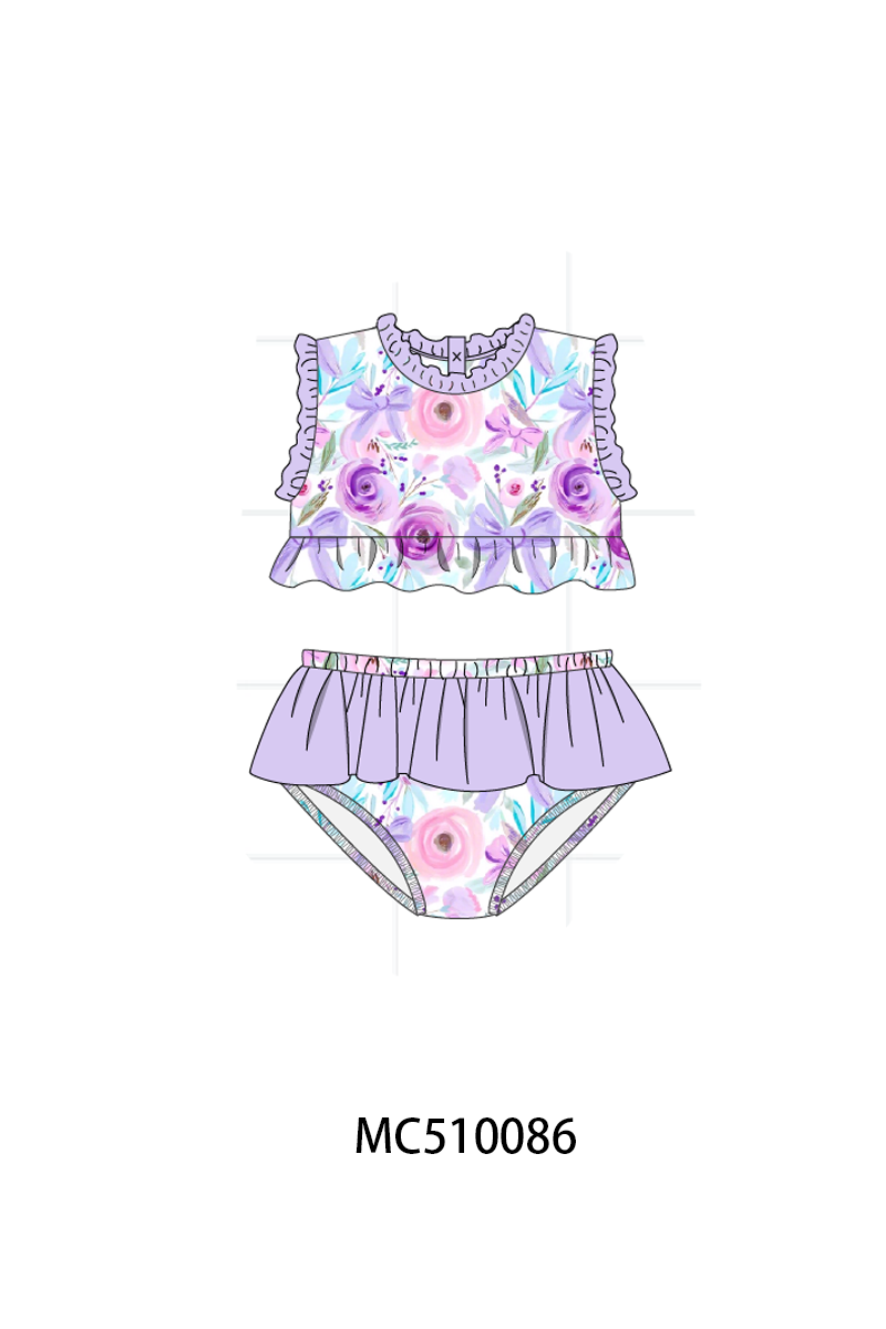 PO69 Purple floral print ruffle collection