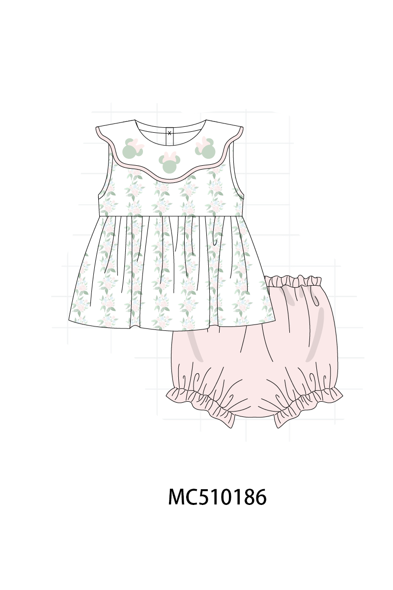 PO69 Pink character applique floral ruffle collection