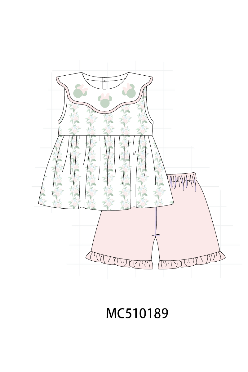 PO69 Pink character applique floral ruffle collection