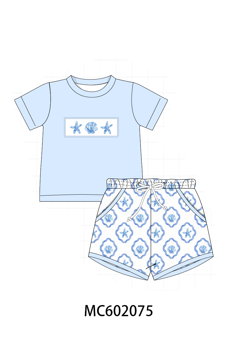 PO81 Blue shells bow embroidery collection