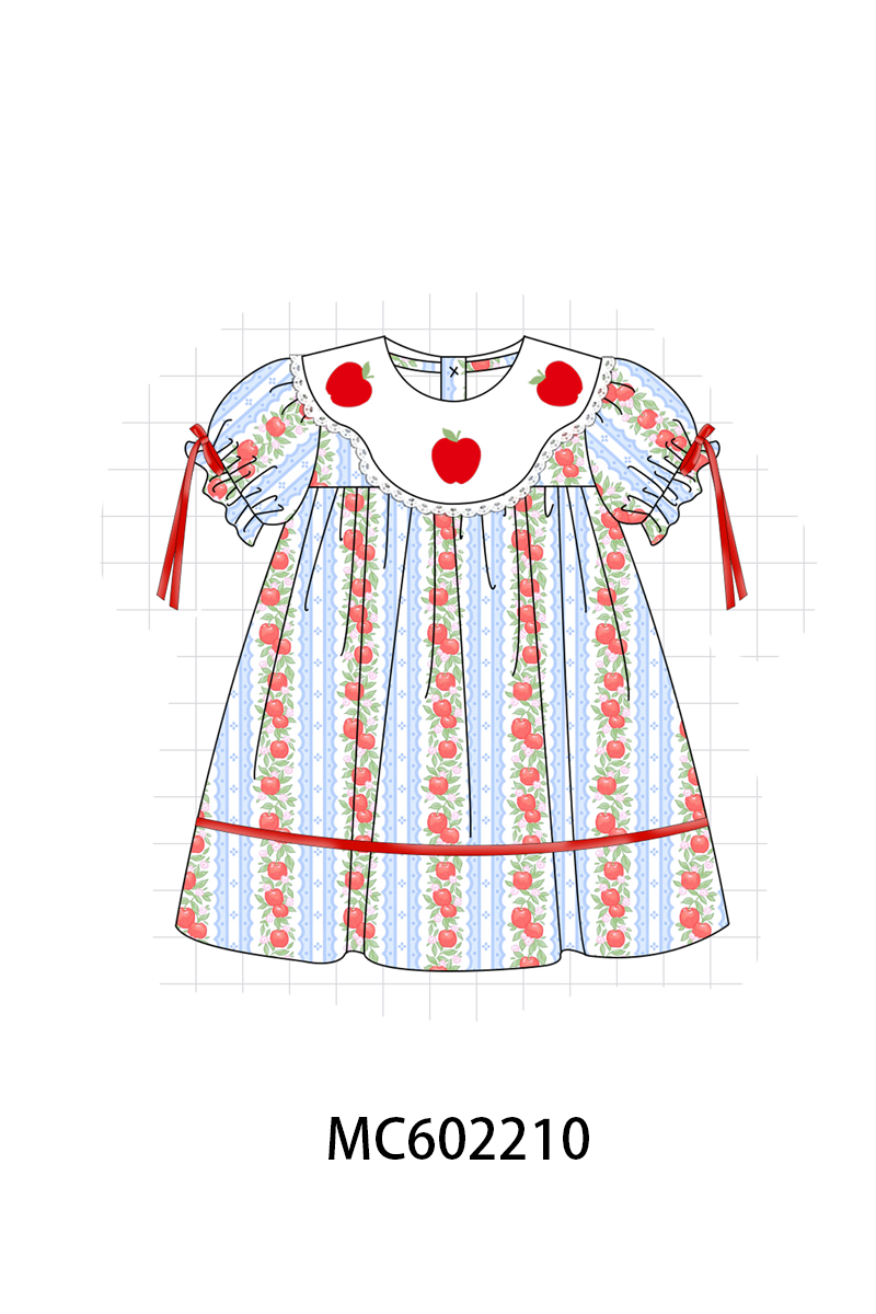 PO81 Red back to school apple embroidery print collection
