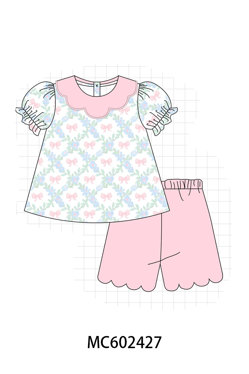 PO82 Pink bow floral print ruffle collection