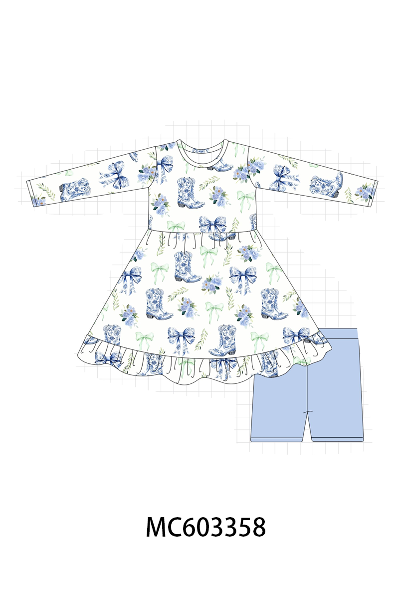 PO83 Blue bow boots bamboo collection