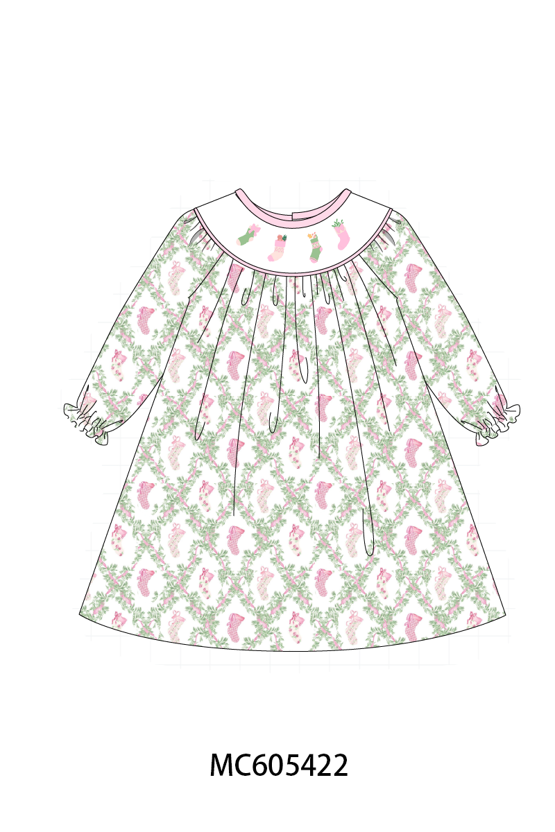 PO93 Pink holiday floral socks embroidery collection