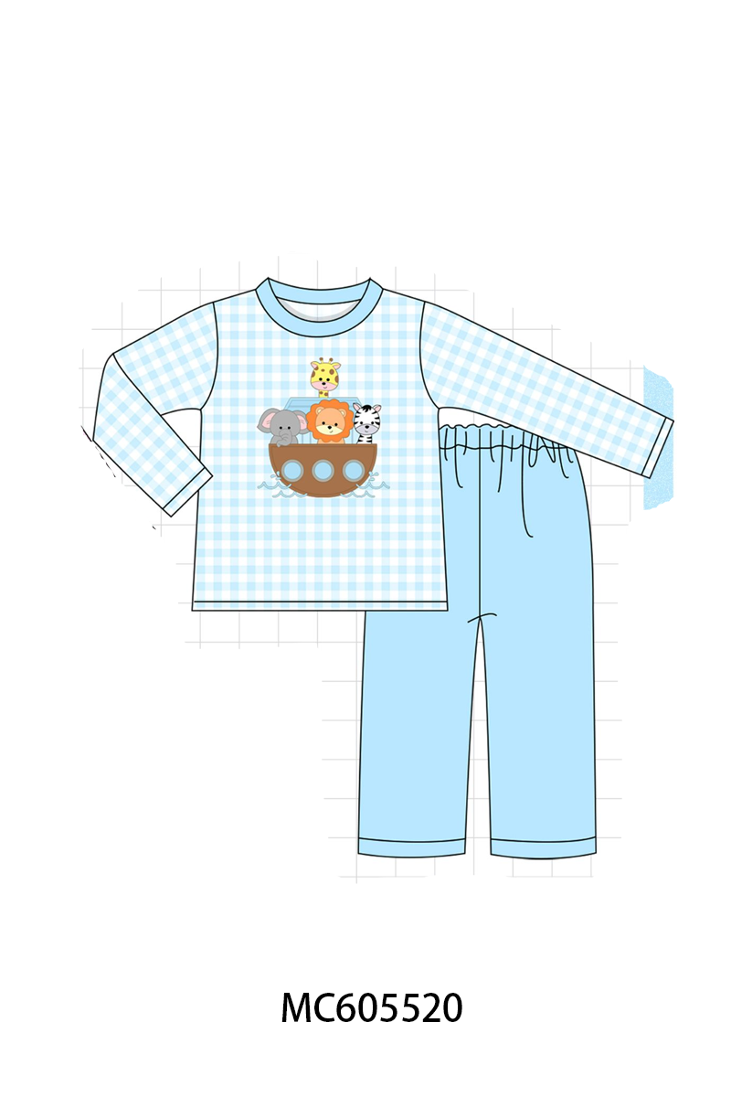 PO93 Pink&blue noah's ark applique gingham collection