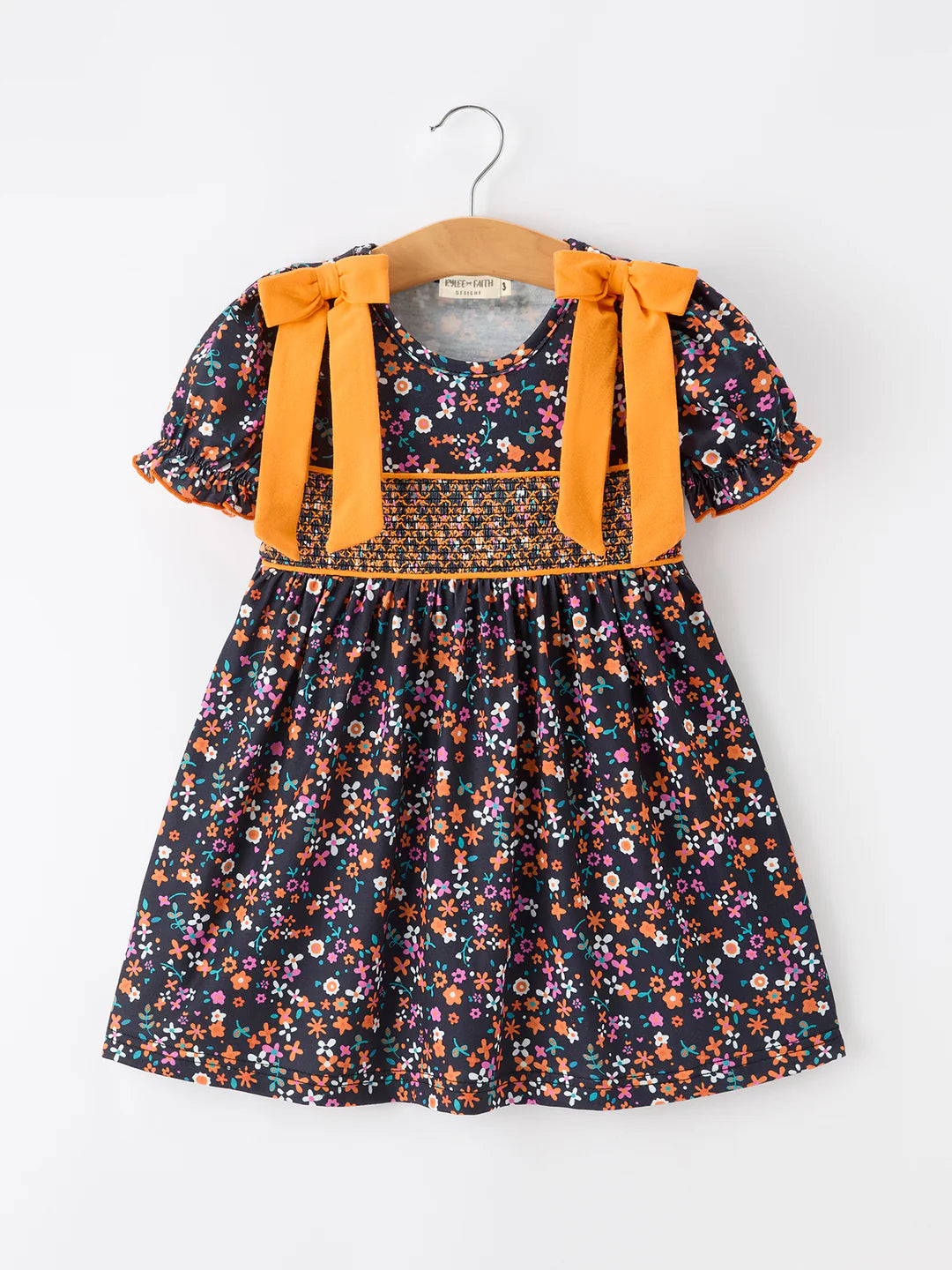 Fall Orange Bow Smocked Floral