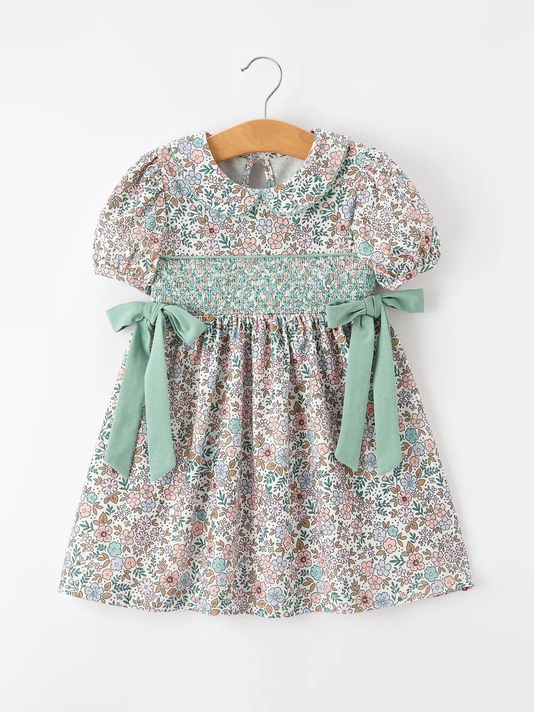 Sage Green Floral Smocked