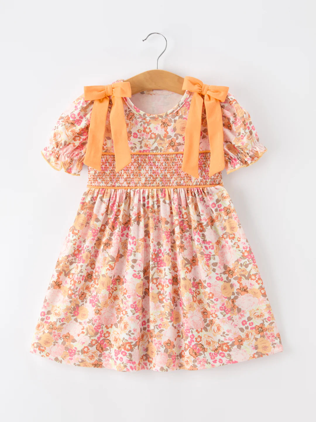 Peach Bow Smocked Floral