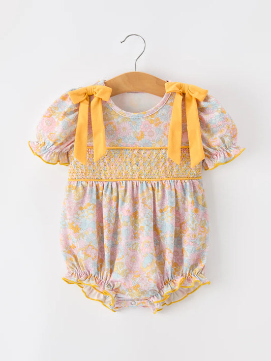Yellow Bow Smocked Floral