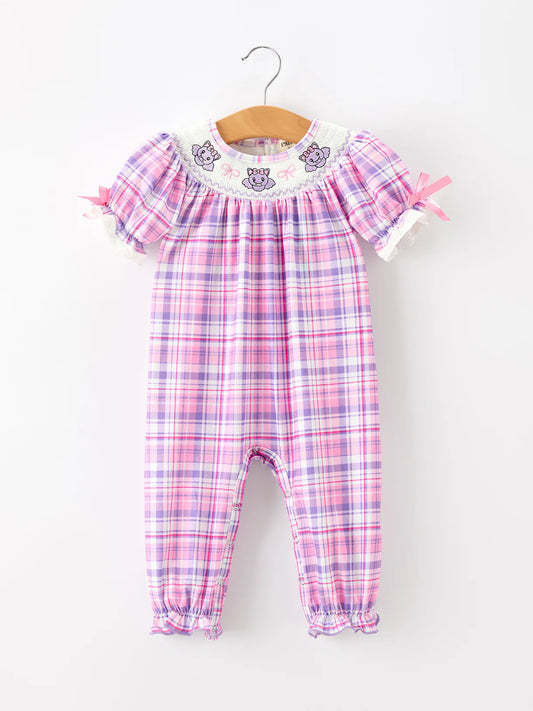 Halloween Plaid Bat Smocked