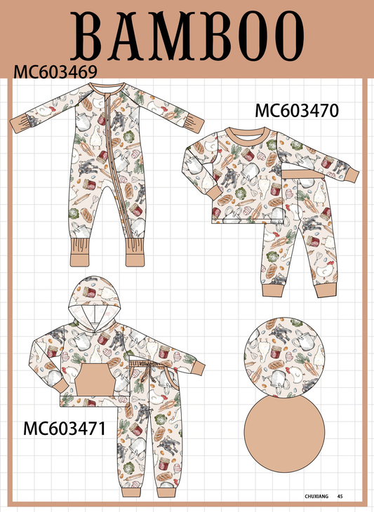 PO83 Beige farm print bamboo collection