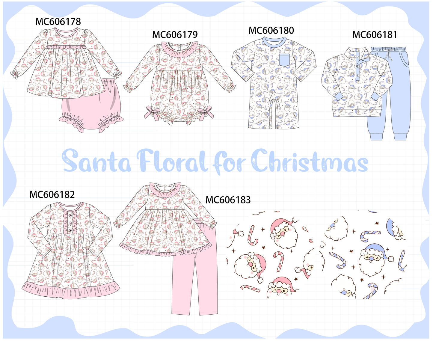 PO95 Blue&pink christmas santa claus candy cane collection