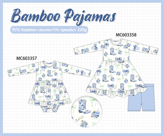 PO83 Blue bow boots bamboo collection