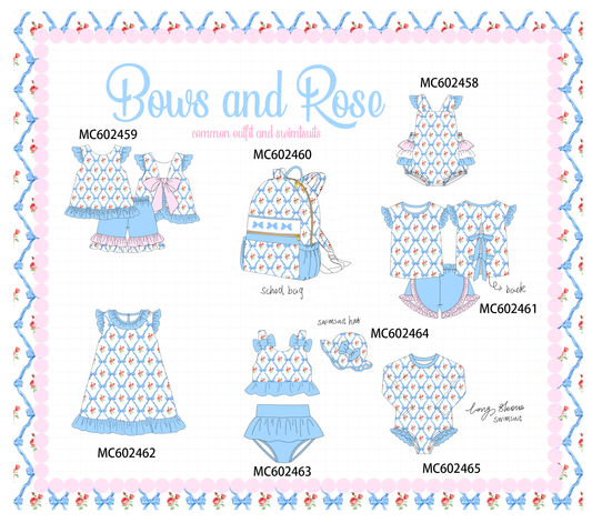 PO82 Blue bow rose print ruffle collection