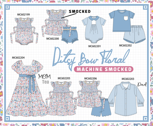 PO81 Blue floral smocked bow collection