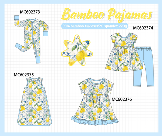 PO82 Blue lemon print bamboo pajama collection