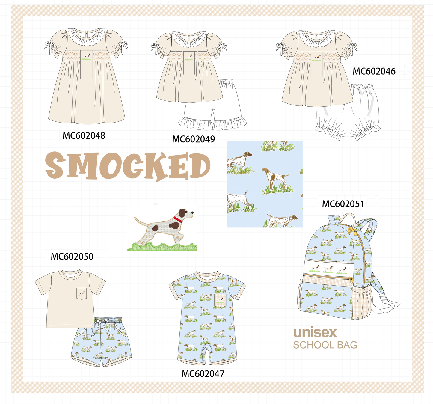 PO81 Blue puppy embroidery smocked collection