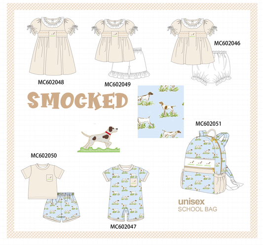 PO81 Blue puppy embroidery smocked collection