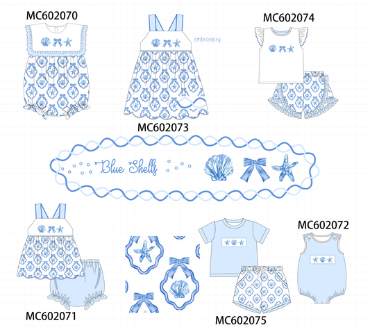 PO81 Blue shells bow embroidery collection