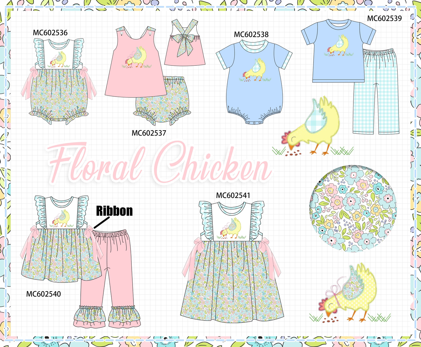 PO82 Chicken floral applique print collection
