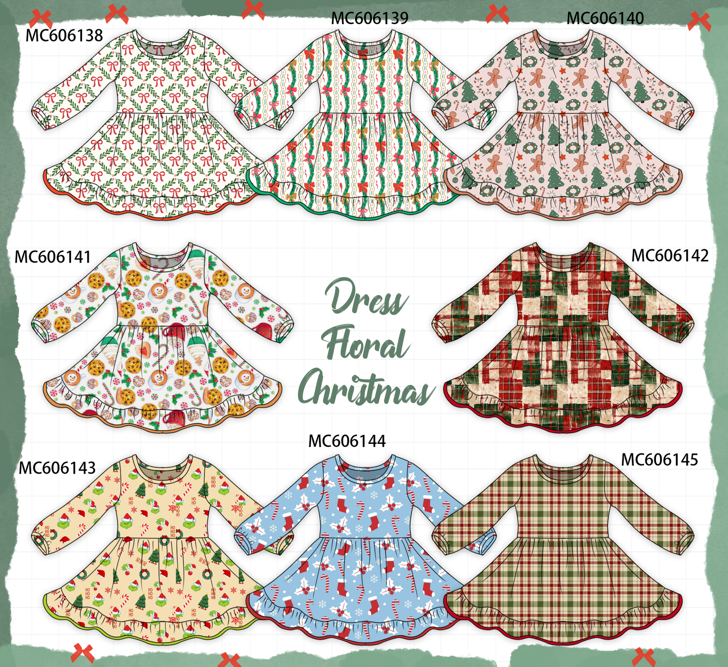 PO95 Christmas bow cookie grinch floral dress collection