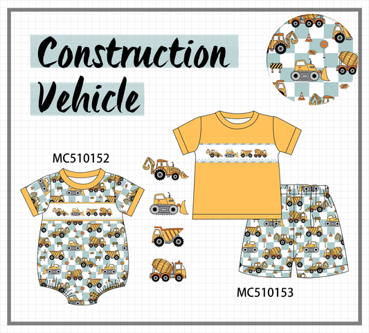 PO69 Construction vehicle embroidery checkered collection