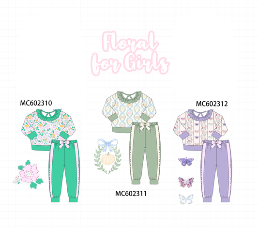PO82 Floral print bow ruffle pants set collection
