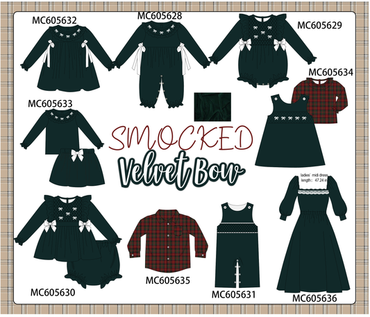 PO93 Forest velvet bow smocked ruffle collection