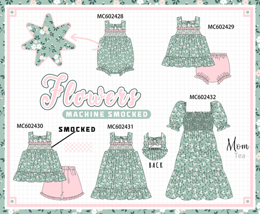 PO82 Green floral ruffle smocked collection