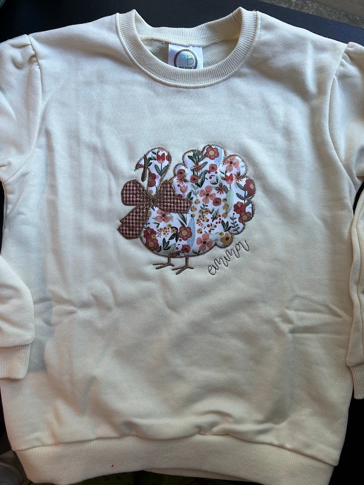 Embroidered Girls Turkey Sweatshirt