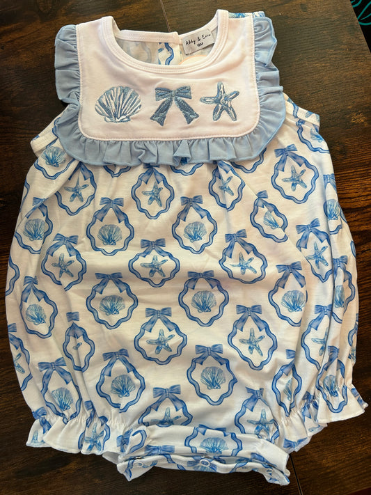 Blue Shells Bow Embroidered