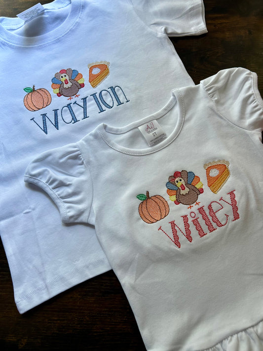 Sketch Thanksgiving Embroidered Shirt