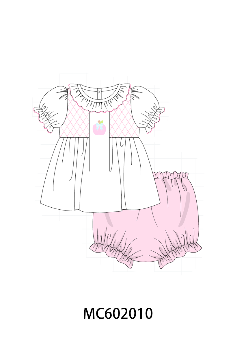 Pink back to school apple smocked ruffle collection
