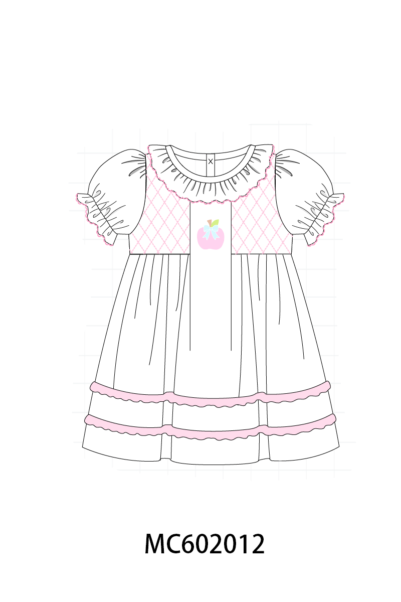 Pink back to school apple smocked ruffle collection