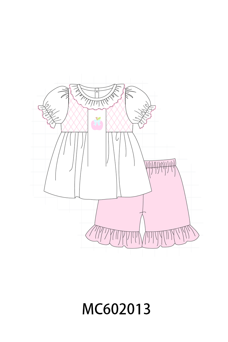 Pink back to school apple smocked ruffle collection