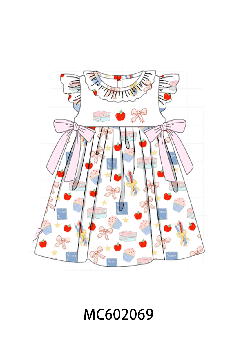 PO81 Pink back to school apple book bow embroidery collection