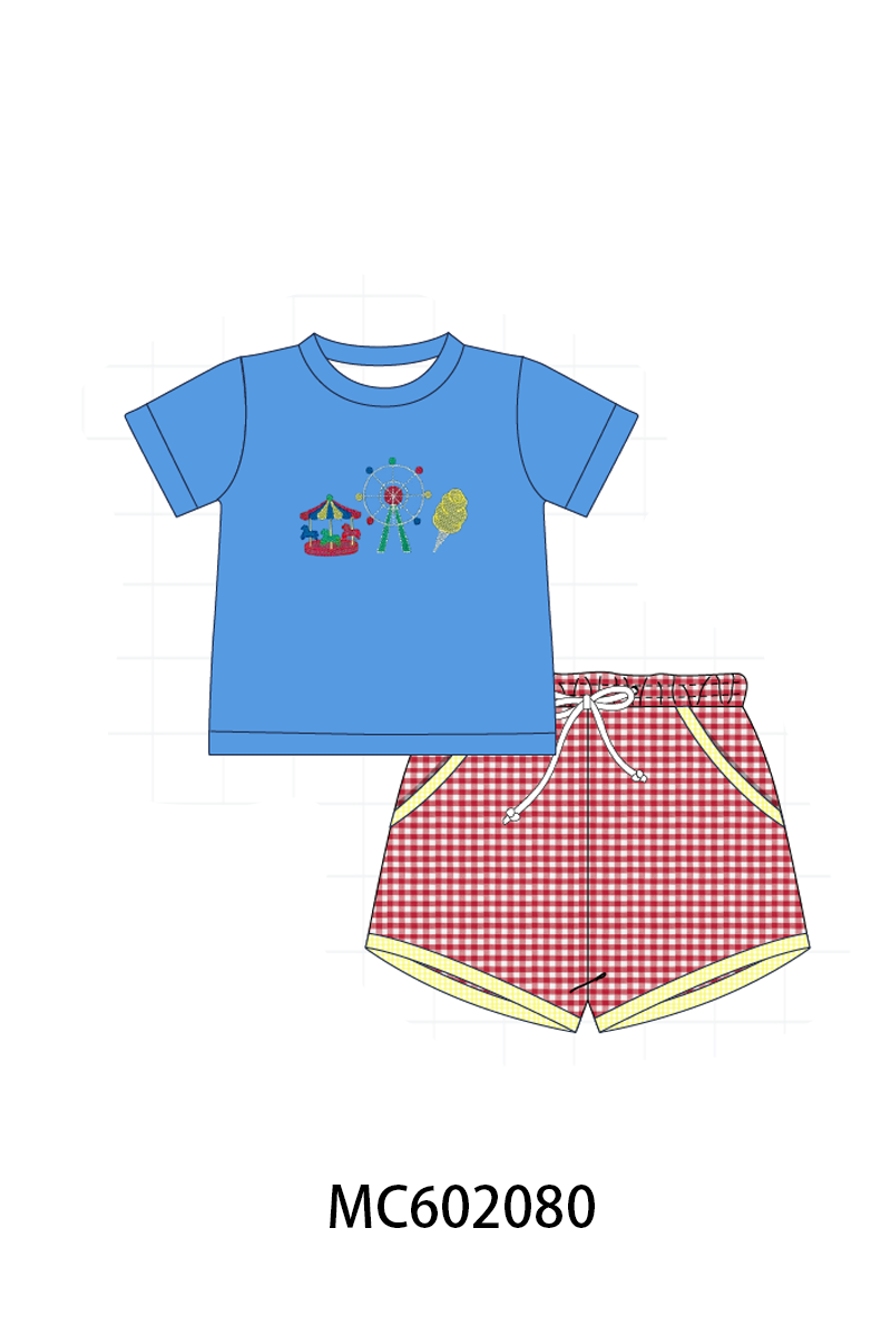 PO81 Blue ferris wheel carousel embroidery collection