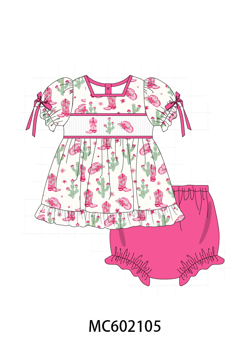 PO81 Pink western cowgirl boots smocked collection