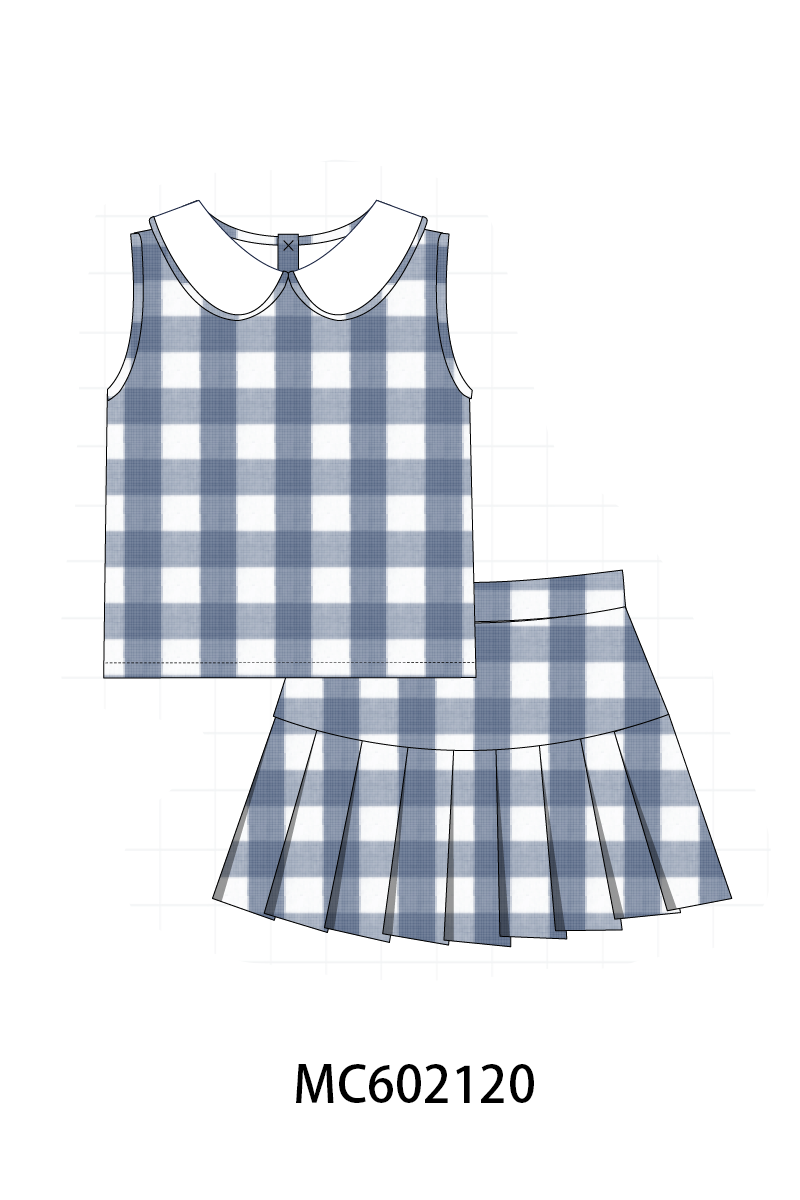 PO81 Blue cotton peter pan collar gingham collection