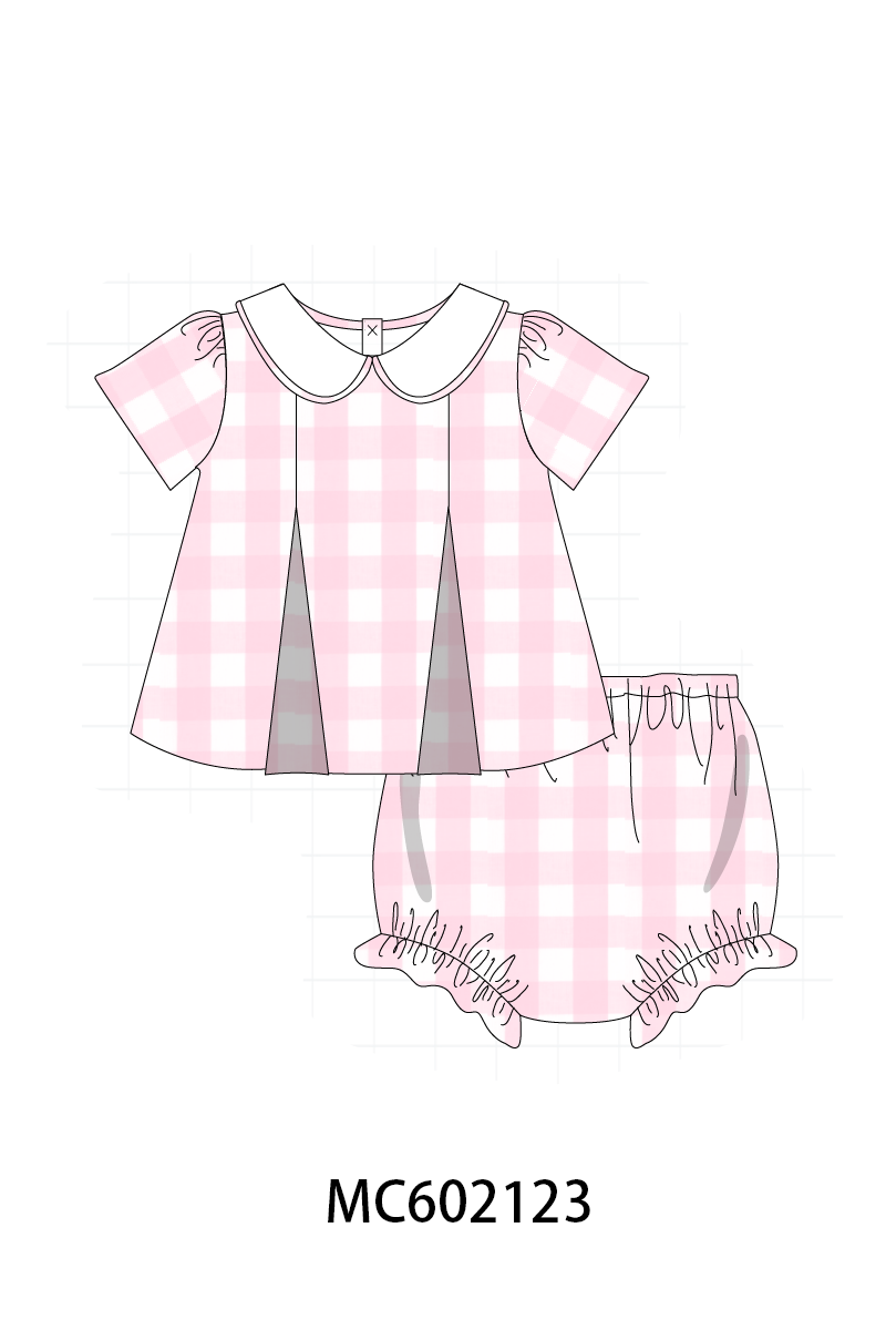 PO81 Pink&blue cotton peter pan collar gingham collection