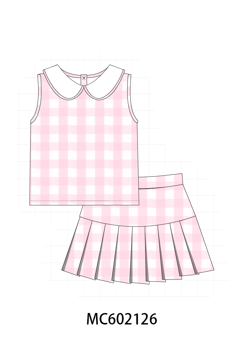 PO81 Pink&blue cotton peter pan collar gingham collection