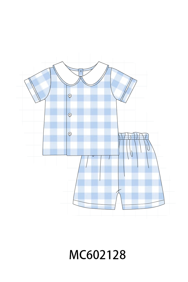 PO81 Pink&blue cotton peter pan collar gingham collection