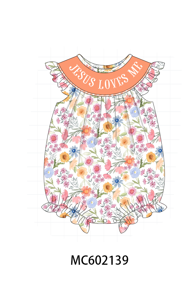 PO81 Coral floral jesus loves me smocked collection