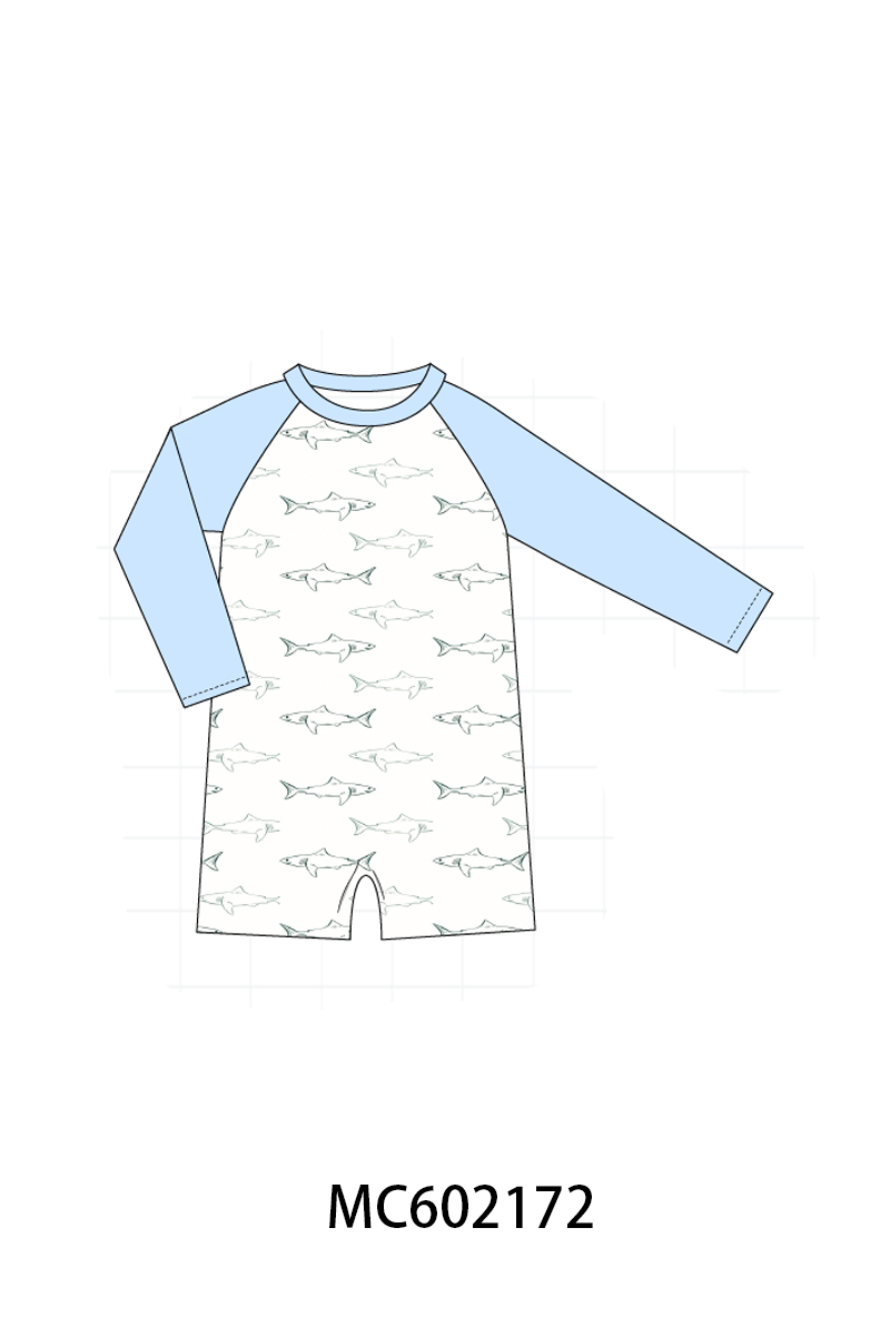 PO81 Blue sharks print boys swimsuit collection