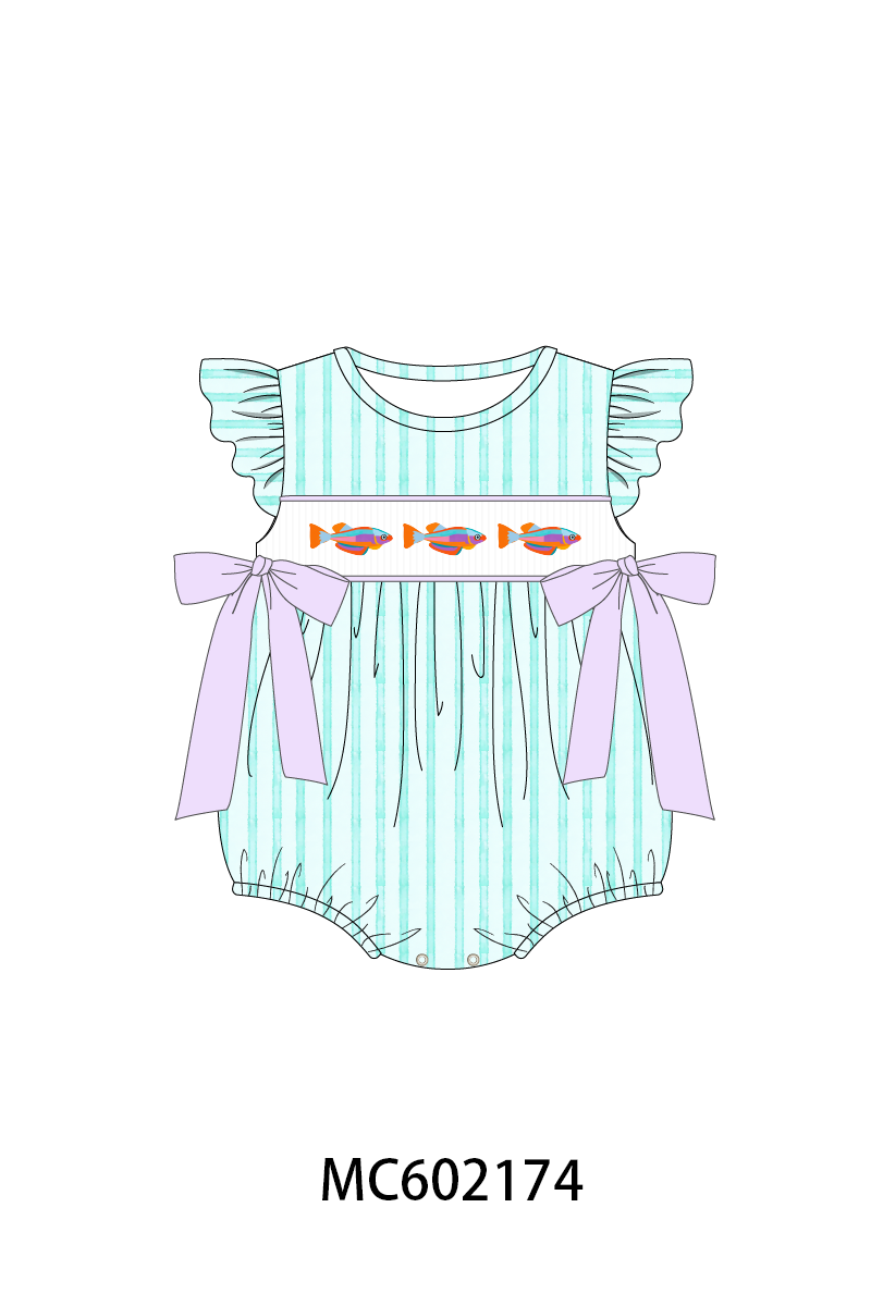 PO81 Mint neon tetra fish embroidery stripe ruffle collection