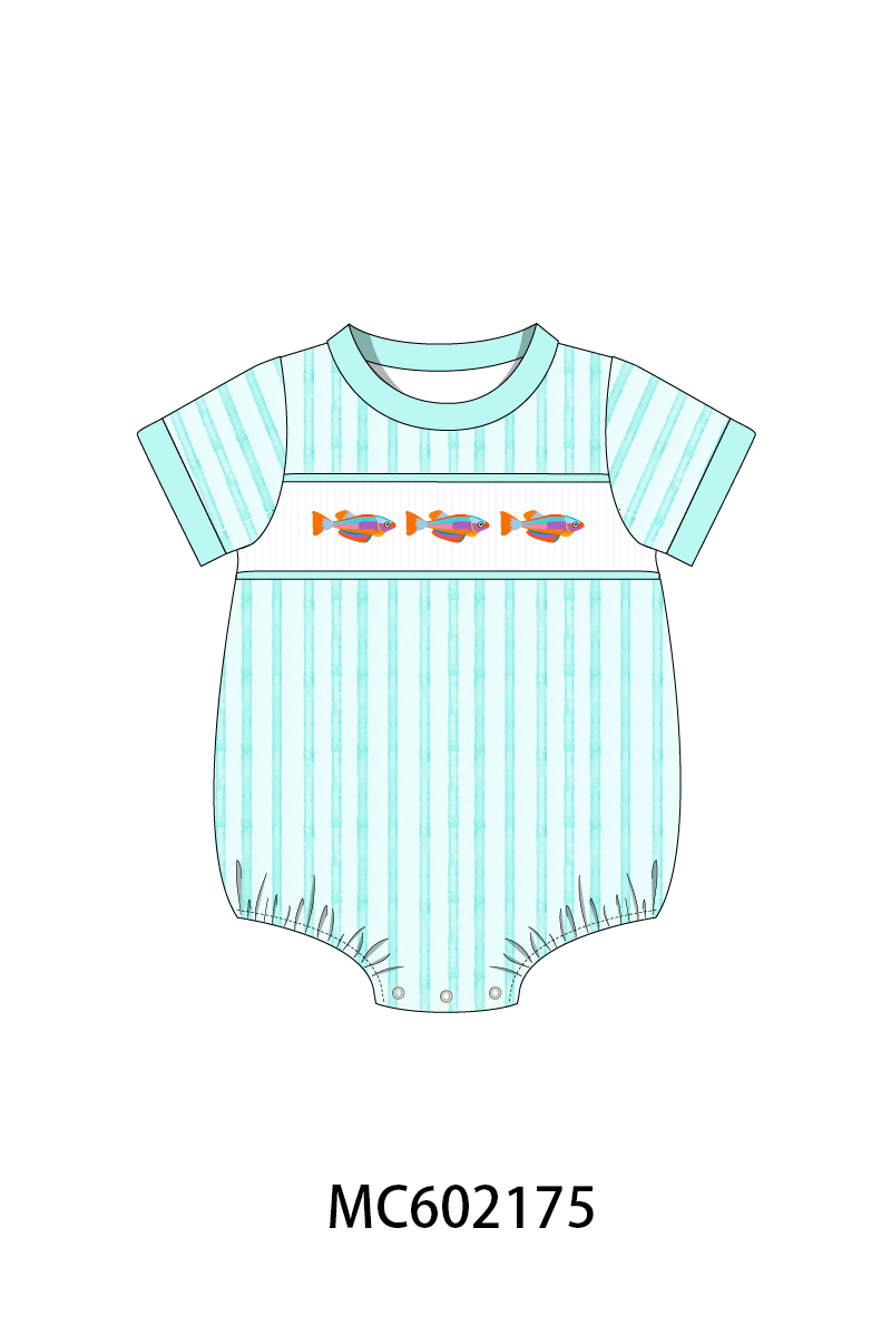 PO81 Mint neon tetra fish embroidery stripe ruffle collection